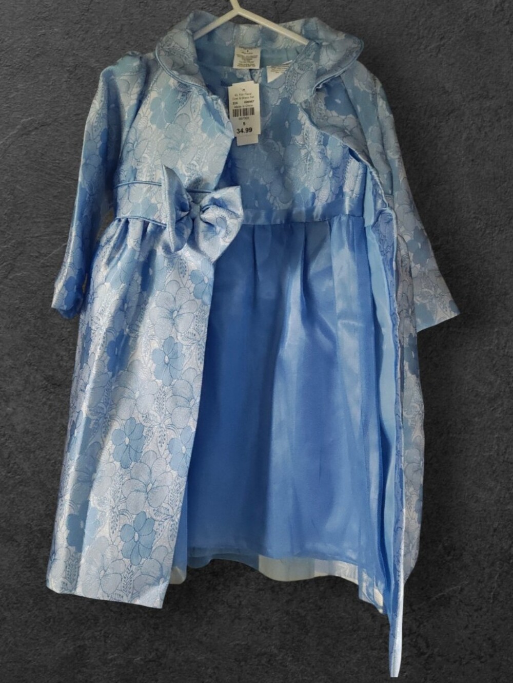 NWT EL Toddler Blue Floral Jacquard Dress and Matching Coat Set - Size 5
